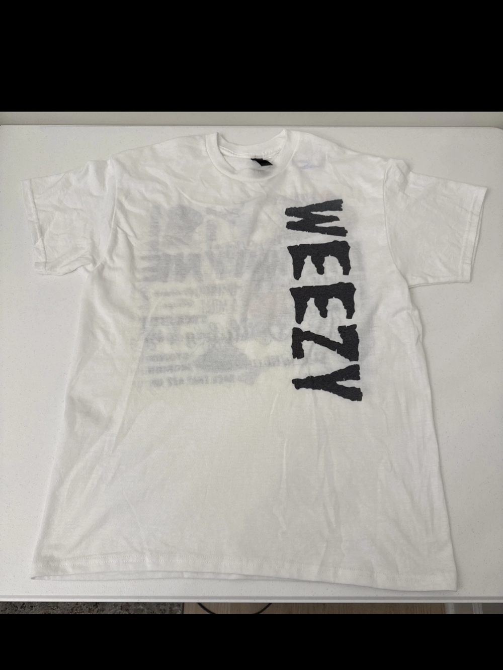 Gildan White Short Sleeve Tee with Vertical Black 'WEEZY' Print LITTLE WAYNE TEE
